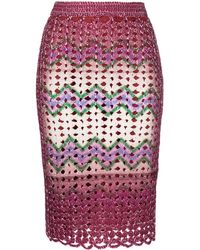 PONDER.ER - Graphic-Print Crochet-Knit Midi Skirt - Lyst