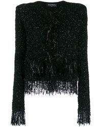 Balmain Tweedjacke ohne Kragen - Schwarz