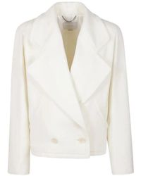 Stella McCartney - Crest-Embroidered Wool Short Coat Cream - Lyst