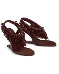 Balmain - No Wedge Beaded Suede Sandals - Lyst