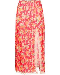 RIXO London - Sibilla Lace-trimmed Floral-print Crepe De Chine Midi Skirt - Lyst