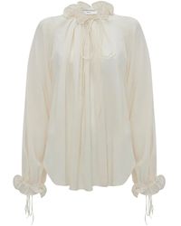 Victoria Beckham - Ruffle-Trim Pleated Silk Blouse - Lyst
