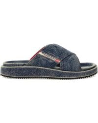 DIESEL - Denim Cross-Strap Slides - Lyst