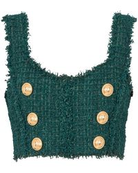 Balmain - 6-Buttons Tweed Cropped Top - Lyst