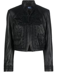 Polo Ralph Lauren - Embroidered Cropped Leather Jacket - Lyst