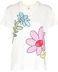 Mira Mikati - Floral-embroidered T-shirt - Lyst