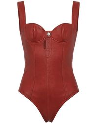 DSquared² - Logo-Button Leather Bodysuit - Lyst