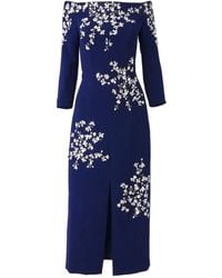 Carolina Herrera - Floral-Embroidered Midi Dress - Lyst