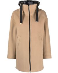 Herno - Brown Coat With Padded Hood And Zip Fastening In Wool Woman - Lyst