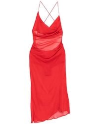 Patrizia Pepe - Asymmetric Draping Silk Midi Dress - Lyst