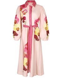 Aston Studio - Lucille Floral Belted Midi Dress - Lyst