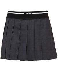 Miu Miu - Glen Plaid-check Pleated Mini Skirt - Lyst