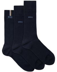 BOSS - Ribbed-Knit Logo Socks - Lyst