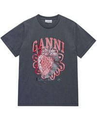 Ganni - Camiseta negra de algodón orgánico con estampado de logotipo - Lyst