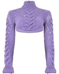 Roberto Cavalli - Cable-Knit Cropped Sweater - Lyst