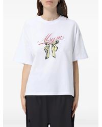 MSGM - Logo-Print Bow-Detail T-Shirt - Lyst