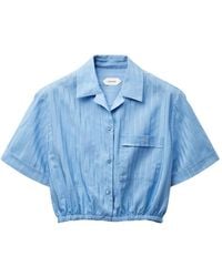 Versace - Katoenen Zijden Cropped Blouse Met Jacquard - Lyst