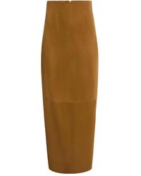 KHAITE - Suede Maxi Skirt - Lyst