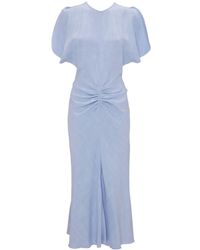 Victoria Beckham - Vestido midi con cintura fruncida - Lyst