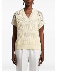 Peserico - V-Neck Open Knit Top - Lyst
