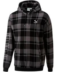 PUMA - Check-Pattern Drawstring Hoodie - Lyst