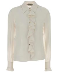 Alberta Ferretti - Ruffled Polo-Collar Shirt - Lyst