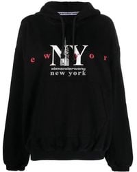 Alexander Wang - Cotton Blend Hooded Sweatshirt With Logo Print - Lyst
