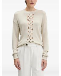 Sisley - Fijngebreide Trui Met Rasterdetail - Lyst