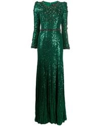 Jenny Packham - Emerald Sequin Dress With Crystal Embellishment - Lyst