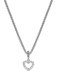 David Yurman - Micro Pavé Open Heart Diamond Necklace - Lyst