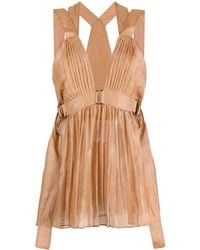 Alberta Ferretti - Pleated V-Neck Sleeveless Blouse - Lyst