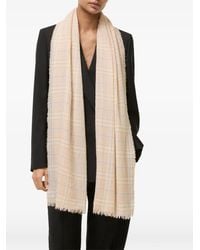 Burberry - Wide Embellished Check Wool Silk Blend Scarf - Lyst