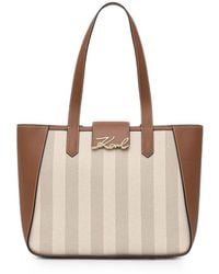 KARL LAGERFELD - Stripe-Pattern Logo-Plaque Tote Bag - Lyst