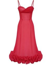 POST MERIDIEM - Draped-Bodice Flounced-Hem Midi Dress - Lyst