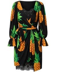 Dolce & Gabbana - Pineapple-Print Wrap Mini Dress - Lyst