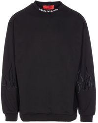 Vision Of Super - Sweater Met Geborduurde Vlammen En Ronde Hals - Lyst