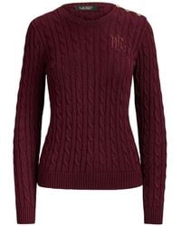 Ralph Lauren - Buttoned-Shoulder Cable-Knit Sweater - Lyst