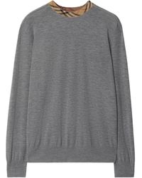 Burberry - Wollen Trui Met Geruite Afwerking - Lyst
