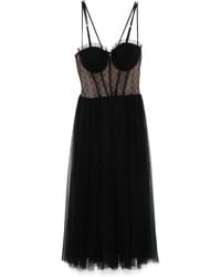 Elisabetta Franchi - Pleated Tulle Midi Dress - Lyst