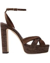 Jimmy Choo - Kove 120 Chocolate And Tan Fine Raffia Platform Sandals - Lyst