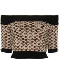 Elisabetta Franchi - Intarsia Knit-Logo Crop Top - Lyst