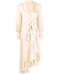 Zimmermann - Ruffled Silk Wrap Midi Dress - Lyst