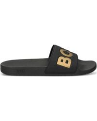 BOSS - Pantoletten Mit Logo-Print - Lyst
