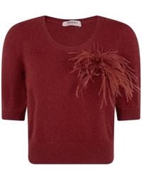 Twinset - Feather-Embellished Short-Sleeve Sweater - Lyst
