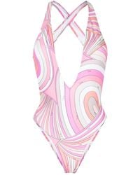 Emilio Pucci - Marmo-print Open-back Swimsuit - Lyst