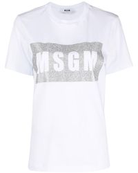 MSGM - T-Shirt mit Print in Glitter-Optik - Lyst