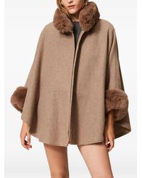 Twinset - Wool Cloth Poncho With Faux Fur - Lyst