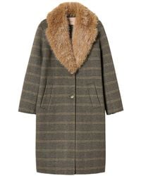 Twinset - Chequered Double Wool Coat With Faux-Fur - Lyst