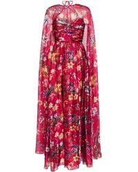 Marchesa - Ribbons Floral-Print Cape Gown - Lyst