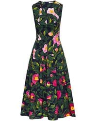 Oscar de la Renta - Camellia Cotton Poplin Midi Dress - Lyst